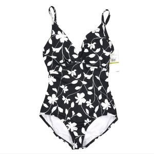 Jantzen Classic Floral One Piece Swimsuit Black White